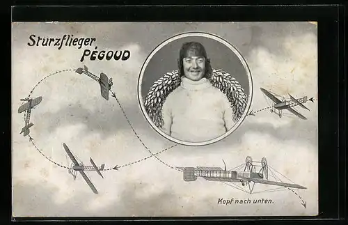 AK Sturzflieger Pégoud beim Kunstfliegen