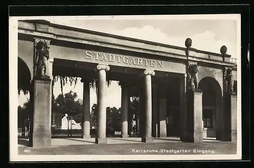 AK Karlsruhe, Eingang des Stadtgartens