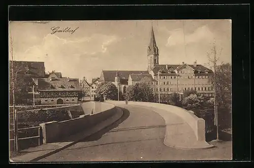 AK Gaildorf /Württ., Blick zum Ortseingang von einer Brücke aus