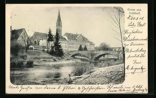 AK Gaildorf, Flusspartie mit Blick auf Brücke