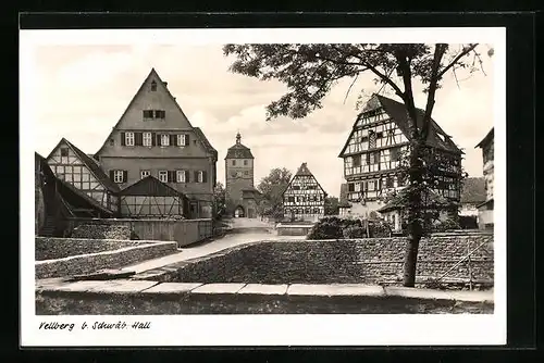 AK Vellberg bei Schwäb. Hall, Ortspartie mit Blick auf Turm