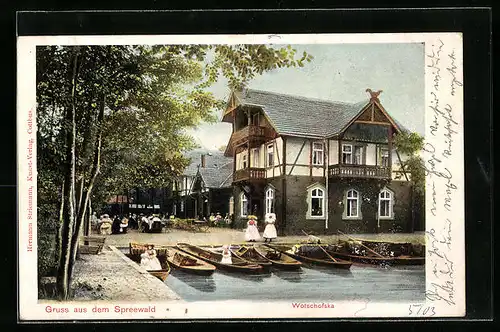 AK Lübbenau /Spreewald, Gasthof Wotschofska mit Booten