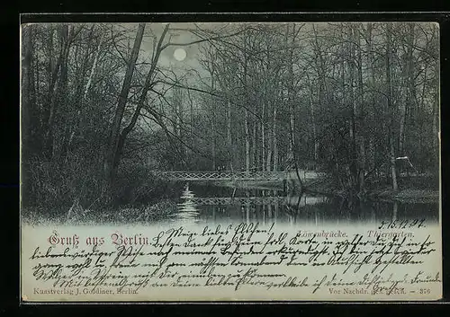 Mondschein-AK Berlin, Löwenbrücke im Tiergarten