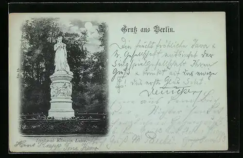 Mondschein-AK Berlin-Tiergarten, Denkmal Königin Luise