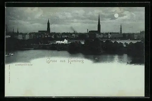 Mondschein-AK Hamburg-Neustadt, Lombardsbrücke