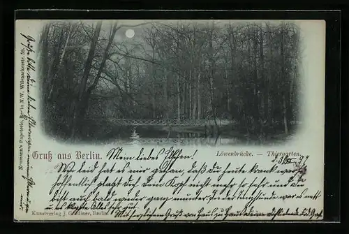 Mondschein-AK Berlin-Tiergarten, Löwenbrücke