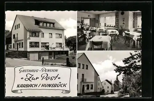 AK Karbach /Hunsrück, Gasthaus-Pension Zur Post, Innenansicht, Ortspartie