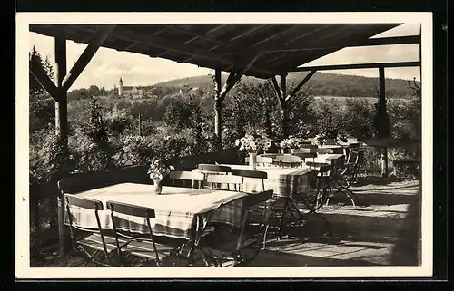 AK Lorch /Württ., Waldcafe Muckensee mit Blick zum Kloster Lorch