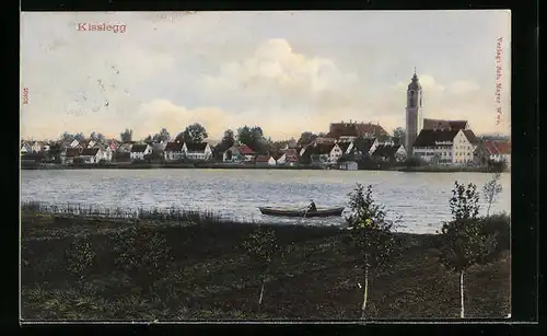 AK Kisslegg, Uferpartie mit Kirche und Boot