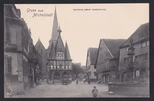 AK Michelstadt, Rathaus nebst Marktplatz