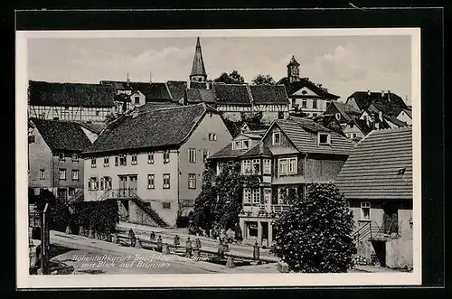 AK Beerfelden i. Odenw., Ortspartie mit Blick auf Brunnen