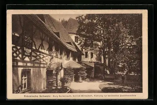 AK Gailenreuth /Fränkische Schweiz, Burg Gailenreuth mit Schloss-Gastwirtschaft, Führung zur Zoolithenhöhle