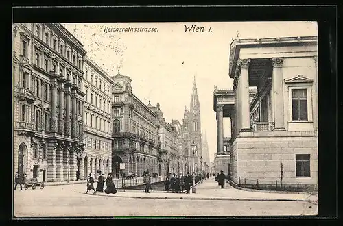 AK Wien, Reichsrathstrasse mit Passanten