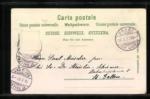 Lithographie Basel, Marktplatz, St. Johann-Thor