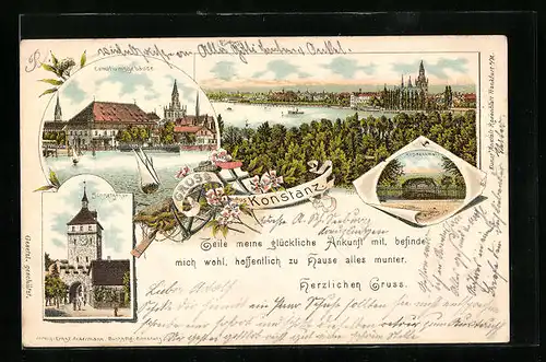 Lithographie Konstanz, Totalansicht mit Conciliumsgebäude