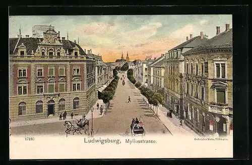 AK Ludwigsburg, Myliusstrasse aus der Vogelschau