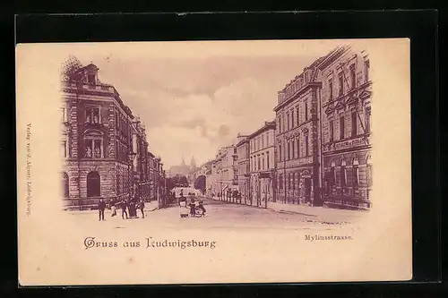 AK Ludwigsburg, Myliusstrasse mit Geschäften