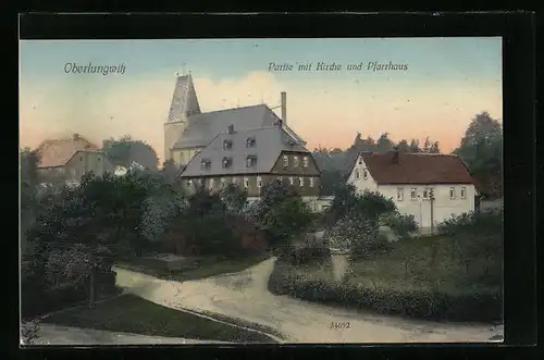 AK Oberlungwitz, Partie mit Kirche und Pfarrhaus