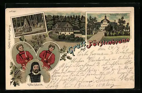 Lithographie Fürstenbrunn, Heimstätte Förstel, Prinz Ernst, Prinz Albrecht