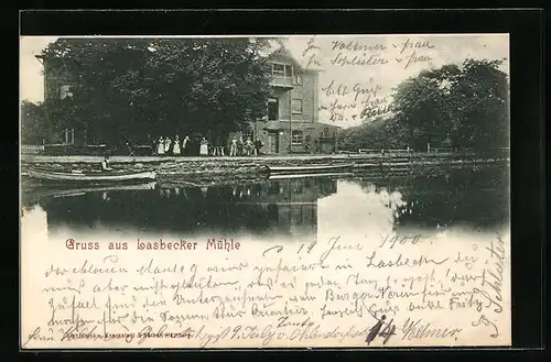 AK Lasbek, Menschen vor dem Gasthaus Lasbecker Mühle