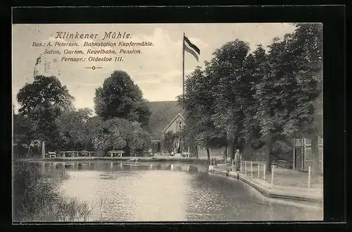 AK Bad Oldesloe, Blick über den Teich auf die Klinkener Mühle