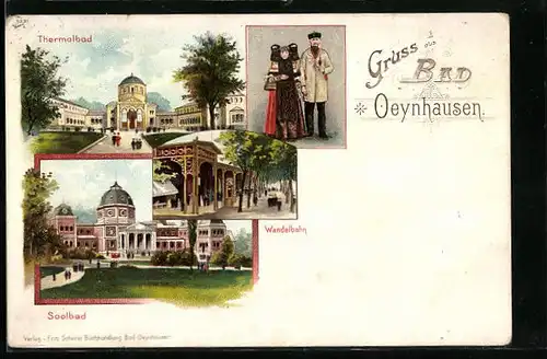 Lithographie Oeynhausen, Thermalbad und Soolbad mit Wandelbahn
