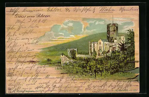Lithographie Lahneck, Schloss Lahneck