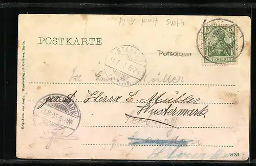 AK Klein-Machnow, Fuhrwerk in einem Hof mit Turm