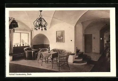 AK Berchtesgaden, Lehrerheim Schloss Fürstenstein, Innenansicht der Diele