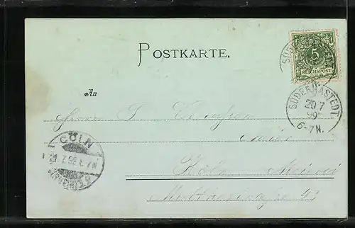 Mondschein-Lithographie Burg i. Dithm., Totalansicht aus der Ferne