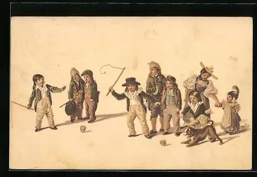 AK Kinder beim Spiel mit Kreiseln, Pro Juventute