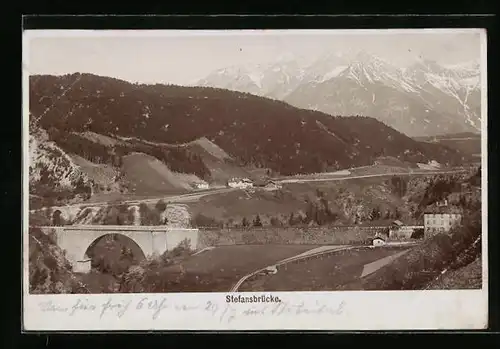 Foto-AK Fritz Gratl: Stefansbrücke mit Bergpanorama
