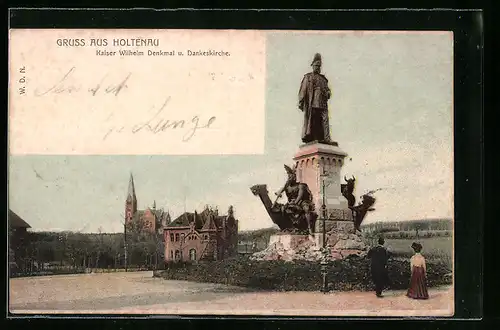AK Holtenau, Kaiser Wilhelm Denkmal und Dankeskirche