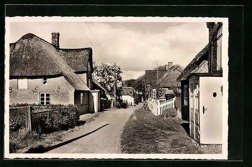 AK Amrum, Reetgedeckte Häuser der Dorfstrasse