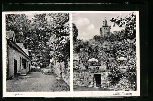 AK Nümbrecht, Schloss Homburg im Sonnenschein, Gasthof Burgschenke