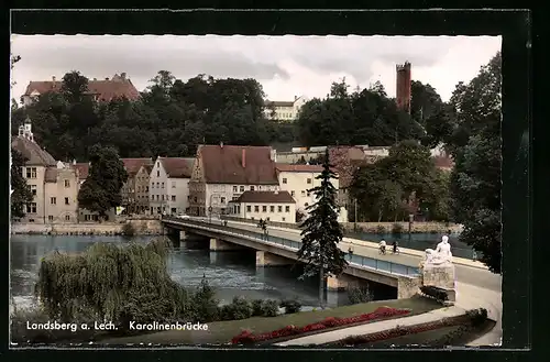 AK Landsberg a. Lech, Teilansicht mit Karolinenbrücke