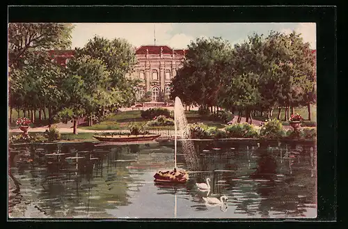 Künstler-AK Ludwigsburg, Schloss vom Teich gesehen