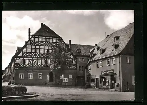 AK Hartenstein /Kr. Zwickau, Blick auf die Historische Gaststätte Weisses Ross