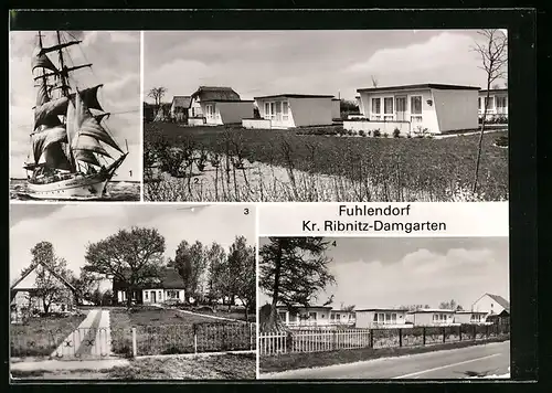 AK Fuhlendorf /Kr. Ribnitz-Damgarten, Segelschulschiff Wilhelm Pieck und Ferienhäuser
