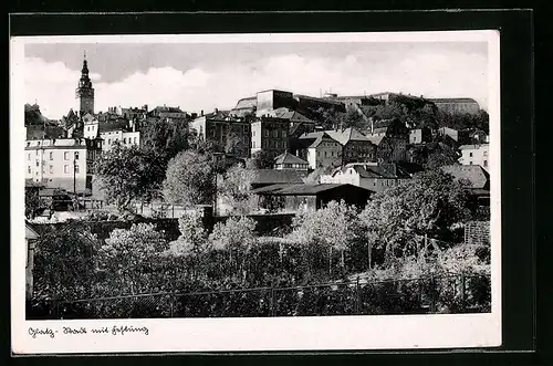 AK Glatz, Teilansicht mit Festung