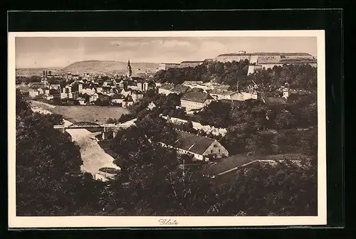 AK Glatz, Teilansicht mit Festung