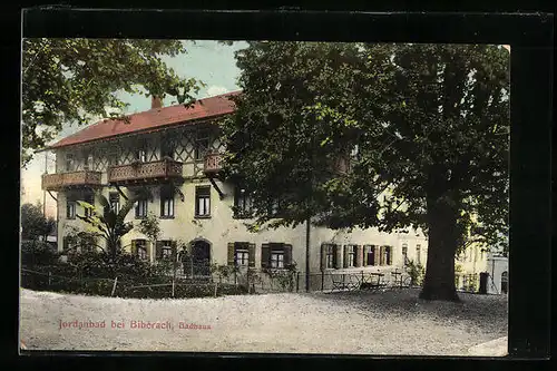 AK Jordanbad bei Biberach, Blick durch Bäume auf das Badhaus