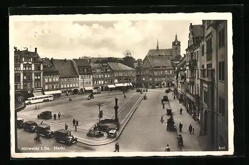 AK Mittweida i. Sa., Markt mit Gasthaus Burgkeller und Geschäften