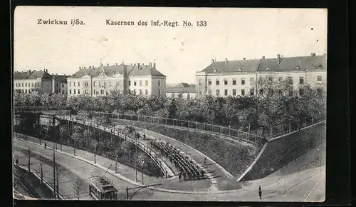 AK Zwickau i. Sa., Kasernen des Inf.-Regt. No. 133