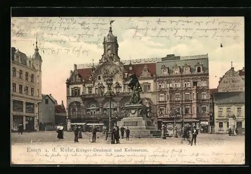 AK Essen /Ruhr, Krieger-Denkmal und Colosseum