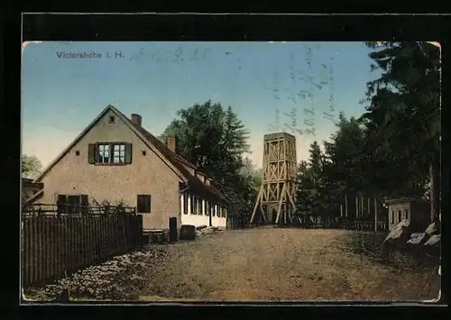 AK Victorshöhe i. H., Anwesen und eingerüsteter Turm