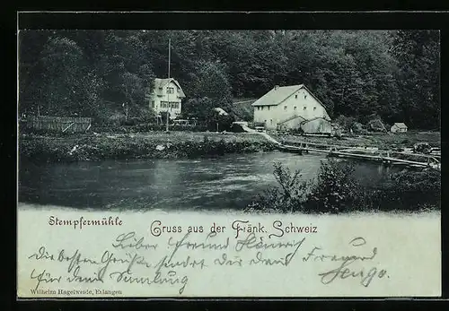 AK Stempfermühle, Ortsansicht mit Brücke