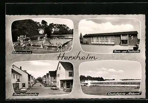 AK Herxheim, Schwimmbad, Bonifatiusstrasse, Radiofabrik Akkord
