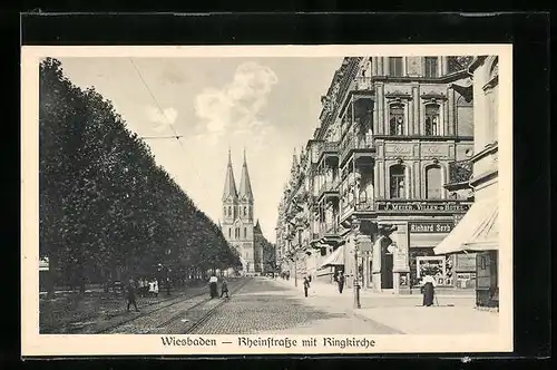 AK Wiesbaden, Rheinstrasse mit Ringkirche