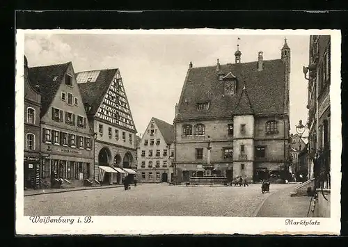 AK Weissenburg i. B., Marktplatz mit Geschäften